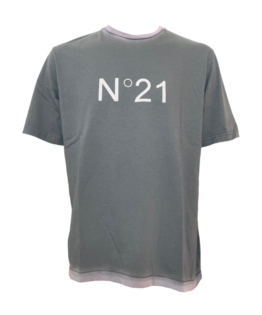 【N°21】LOGO-PRINT ACID-WASH T-SHIRT