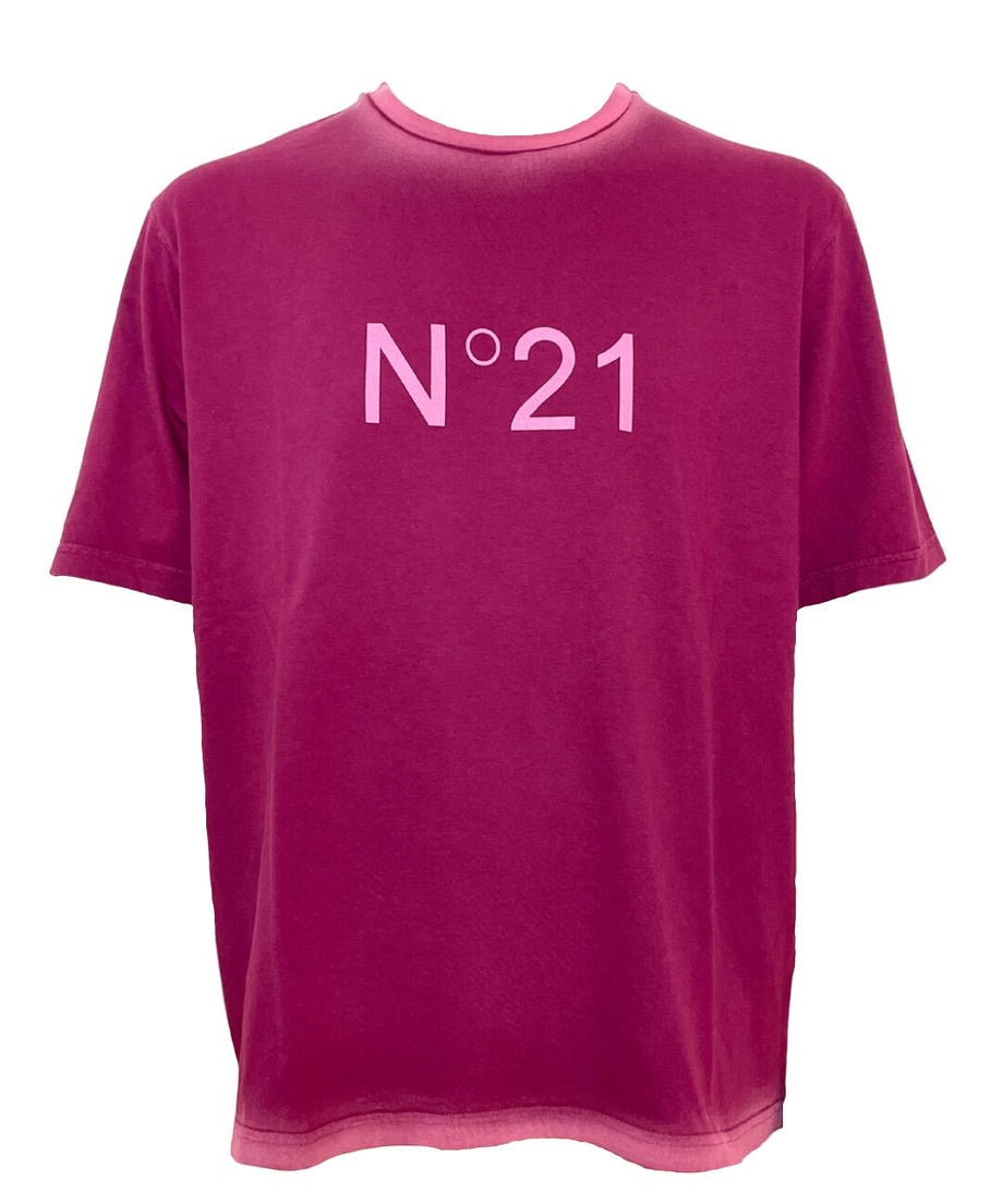 【N°21】LOGO-PRINT ACID-WASH T-SHIRT