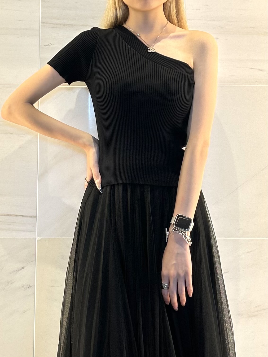 【MIRROR9】Onesholder knit tops