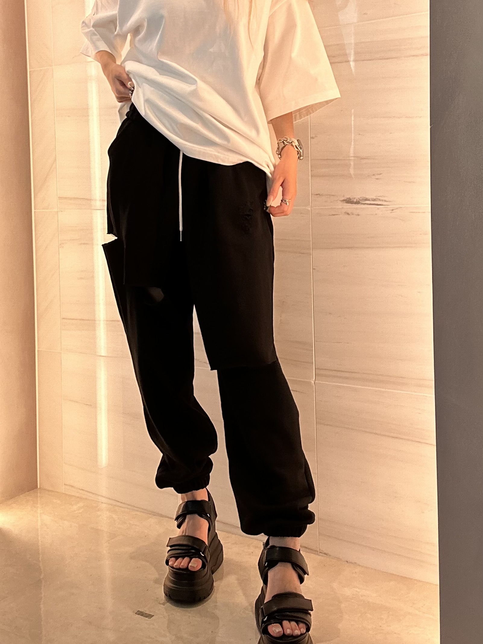 【MIRROR9】Damage sweat pants BLACK