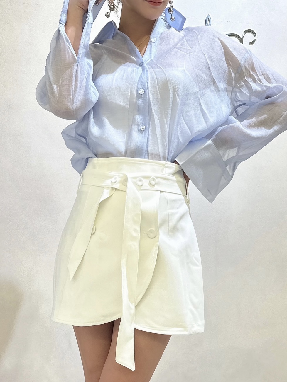 【ODREY】DOUBLE BUTTON MINI SKIRT WHITE
