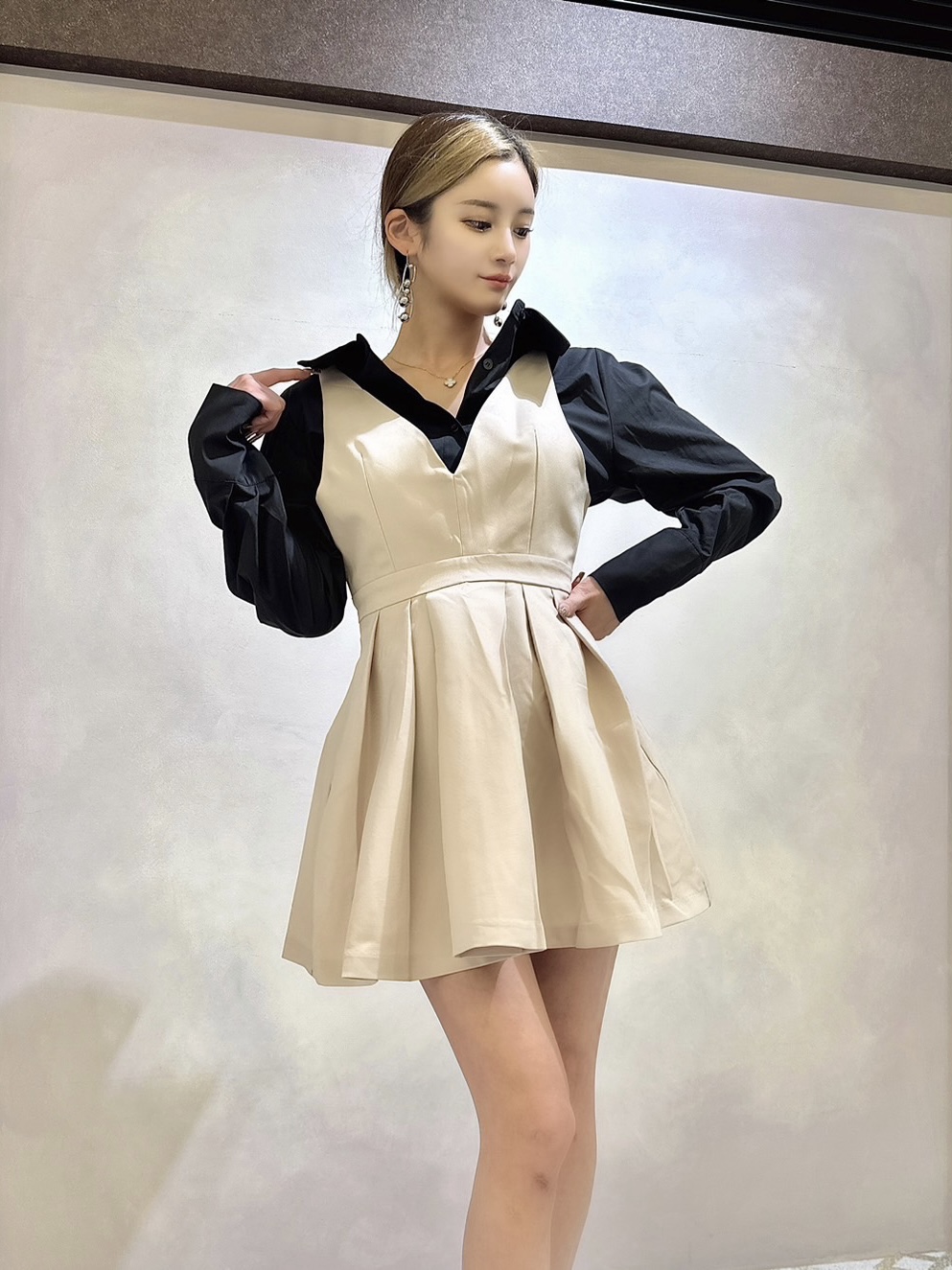 【ODREY】PLEATED ONEPIECE BEIGE