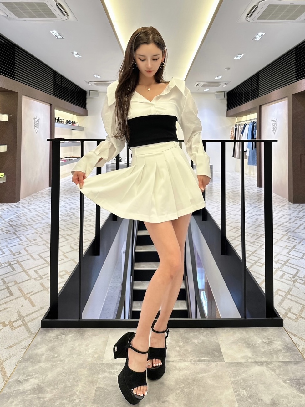 【ODREY】PLEATED SKIRT WHITE