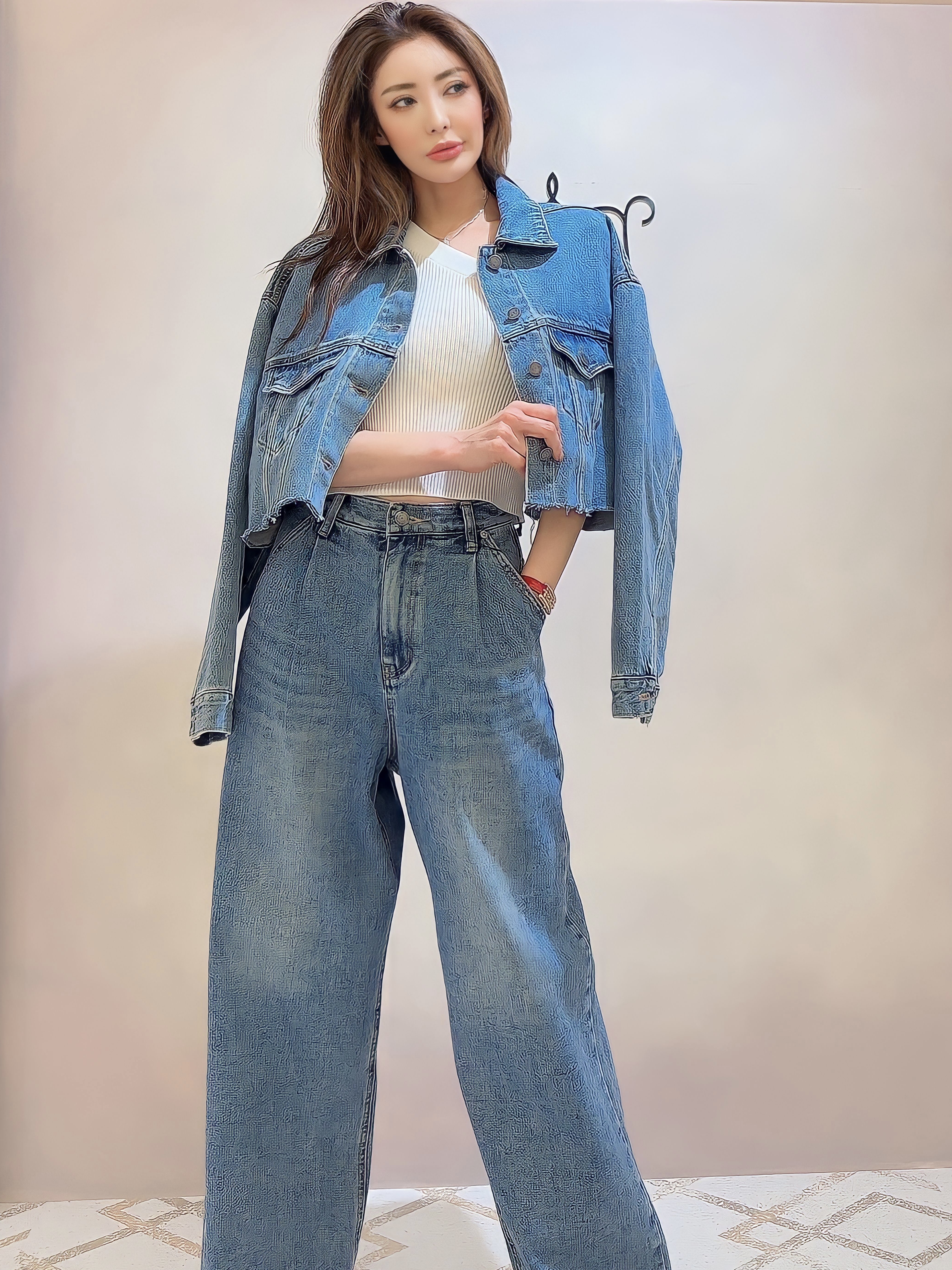【MIRROR9】Pleats wide denim